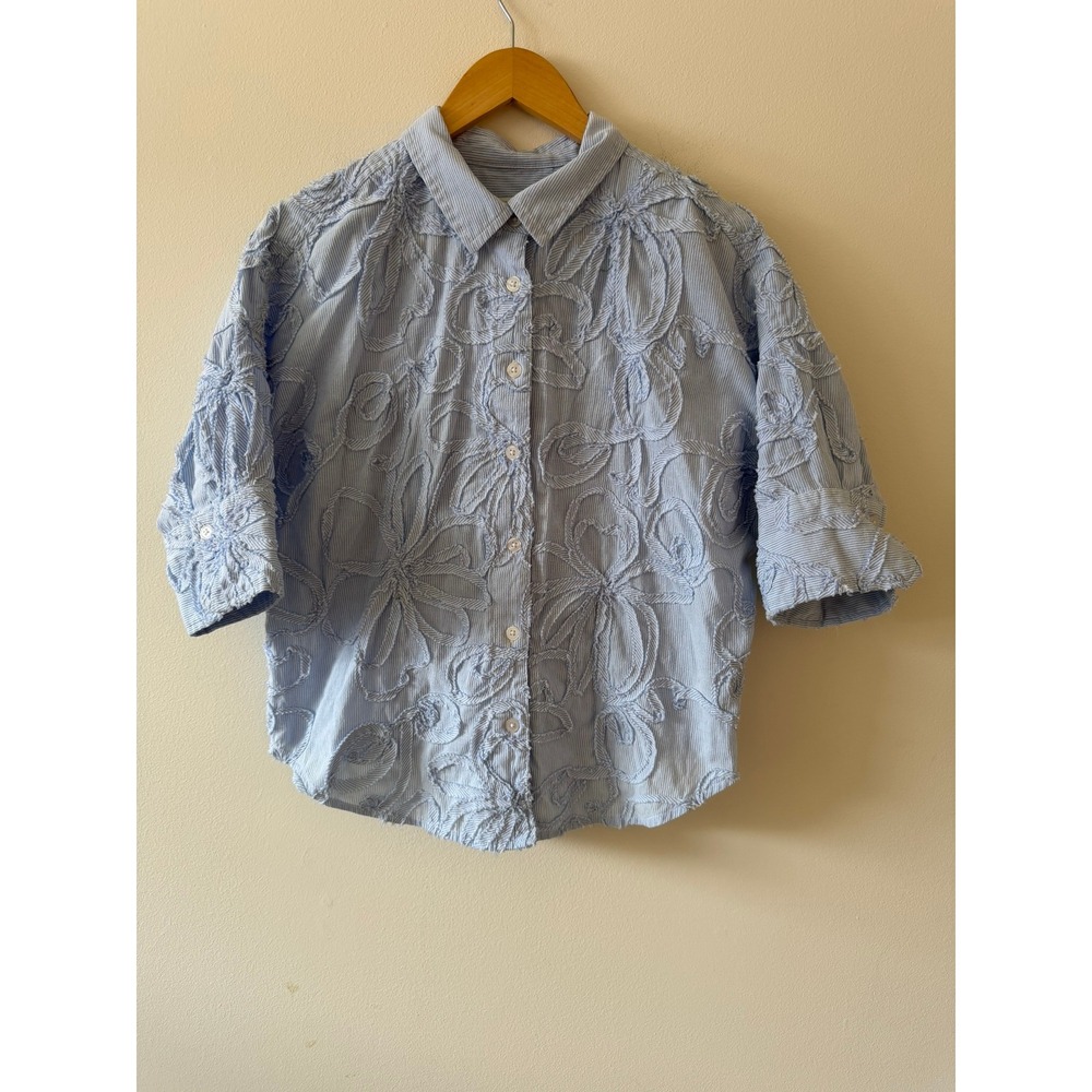 Anthropologie Maeve Mable Boxy Oxford Shirt Blue Stripe Size Medium